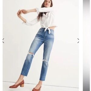 Madewell The Slim Boyjean Distressed Straight Leg Jeans Raw Hem